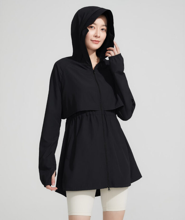 UV Cut Suptex Cool Hooded Long Jacket with Face Cover and Detachable Brim